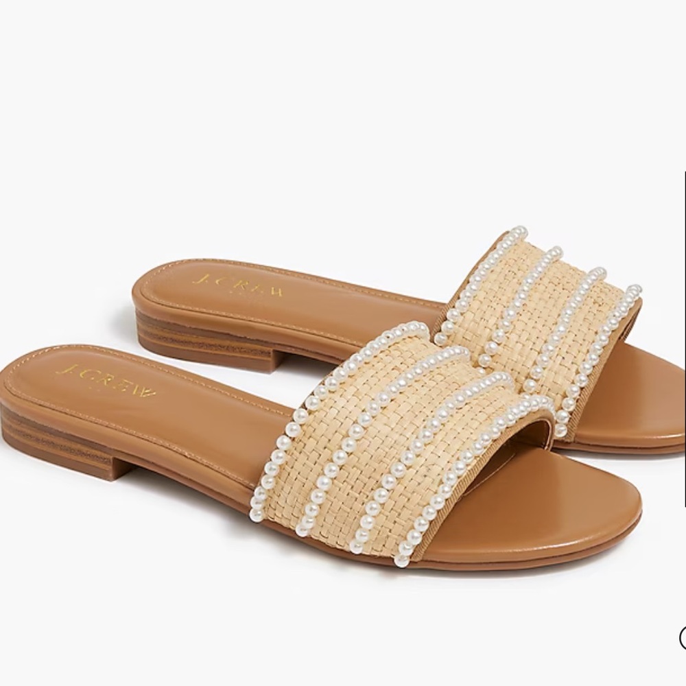 J.Crew Raffia Pearl Slide Sandals
